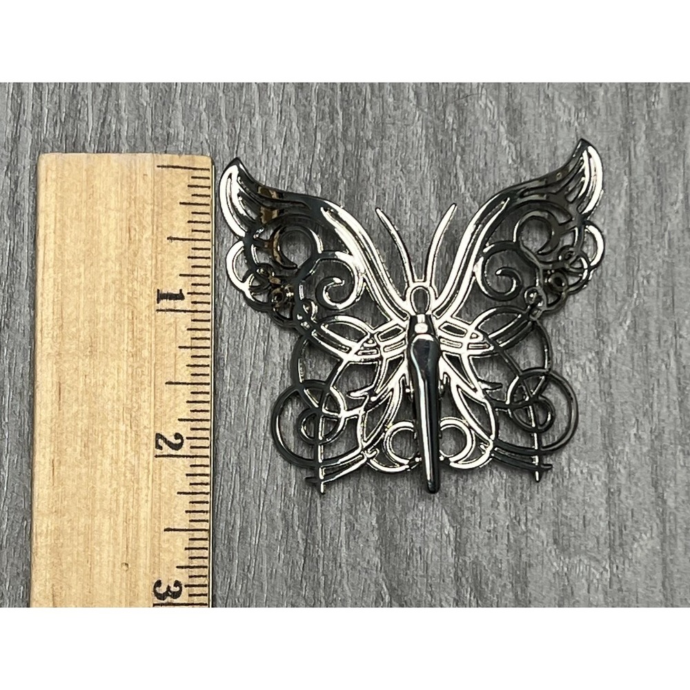 Neiman Marcus Figural Butterfly Scarf Hair Dress Lapel Clip Filigree Red Heart - Picture 8 of 8